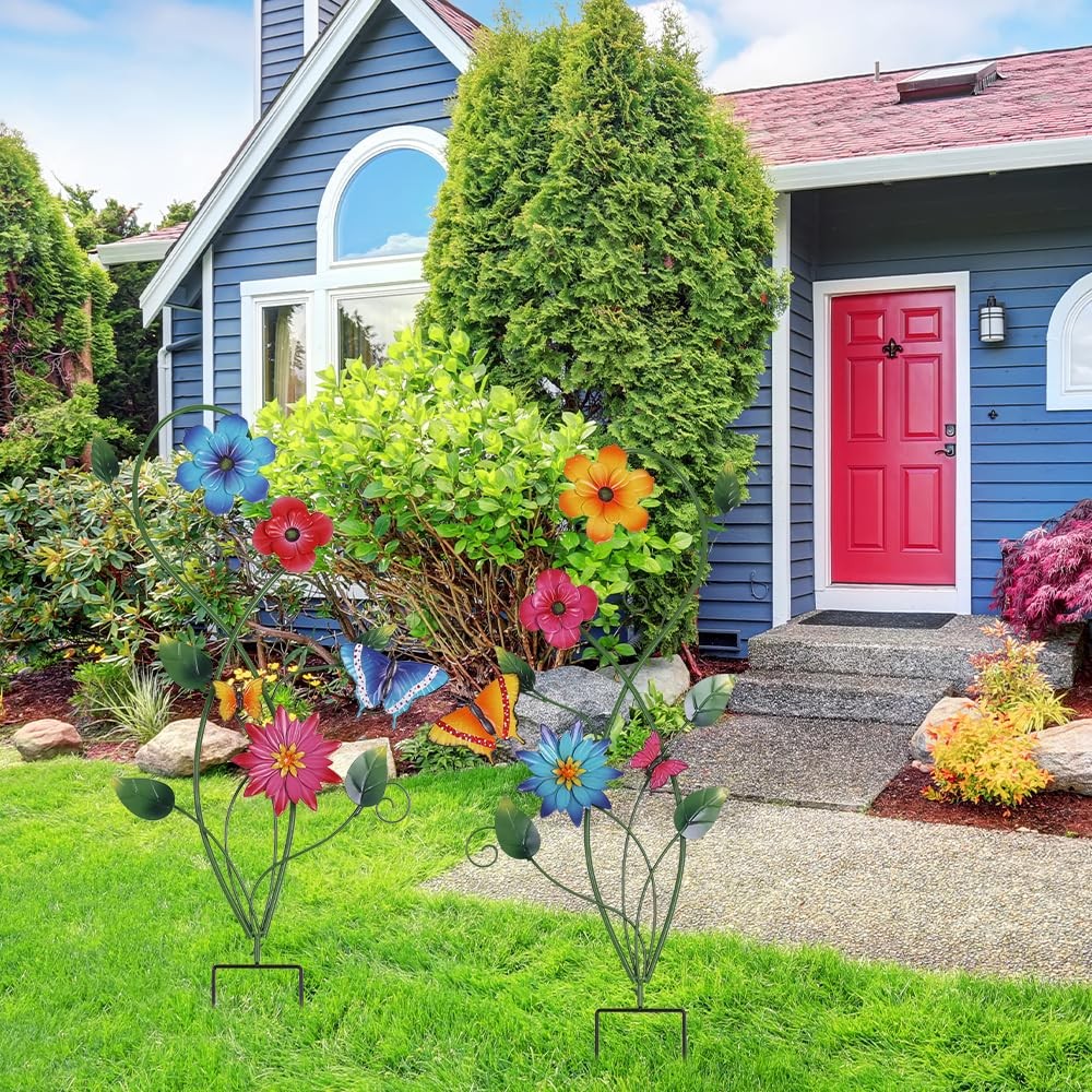 Garden Decor for Outside, 2 Pack 37“ Metal Butterfly Garden Stakes, Spring Wa…