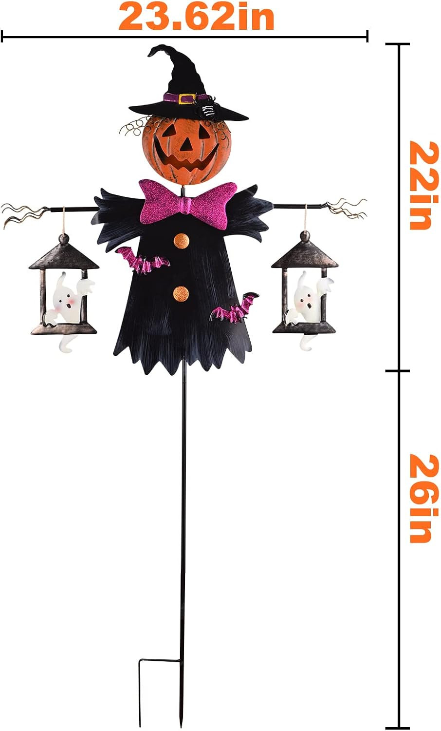 Metal Scarecrow Shape Jack O’ Lantern, Iron Solar Halloween Yard Decorations Out