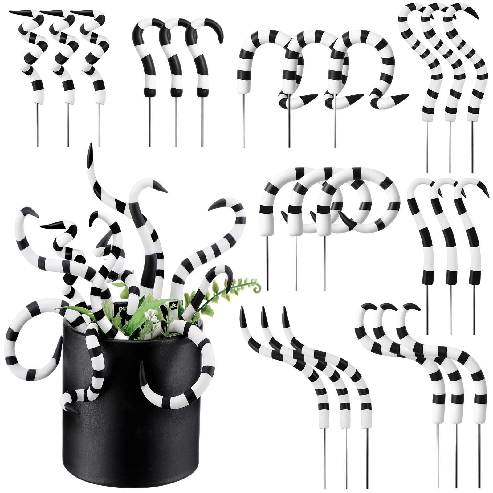 24 Pcs Halloween Plant Stakes Halloween Decoration Black and White Striped St…