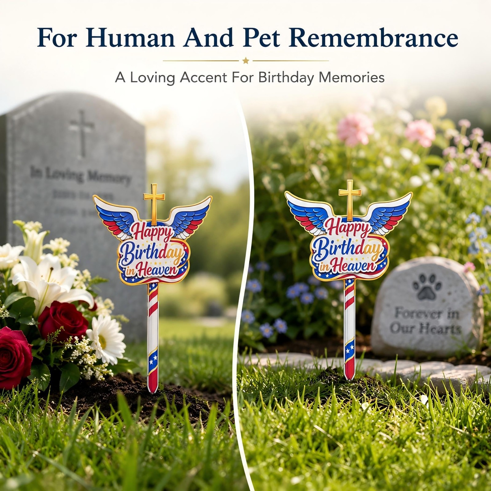 Happy In Heaven Grave Decorations, Metal Memorial Stake