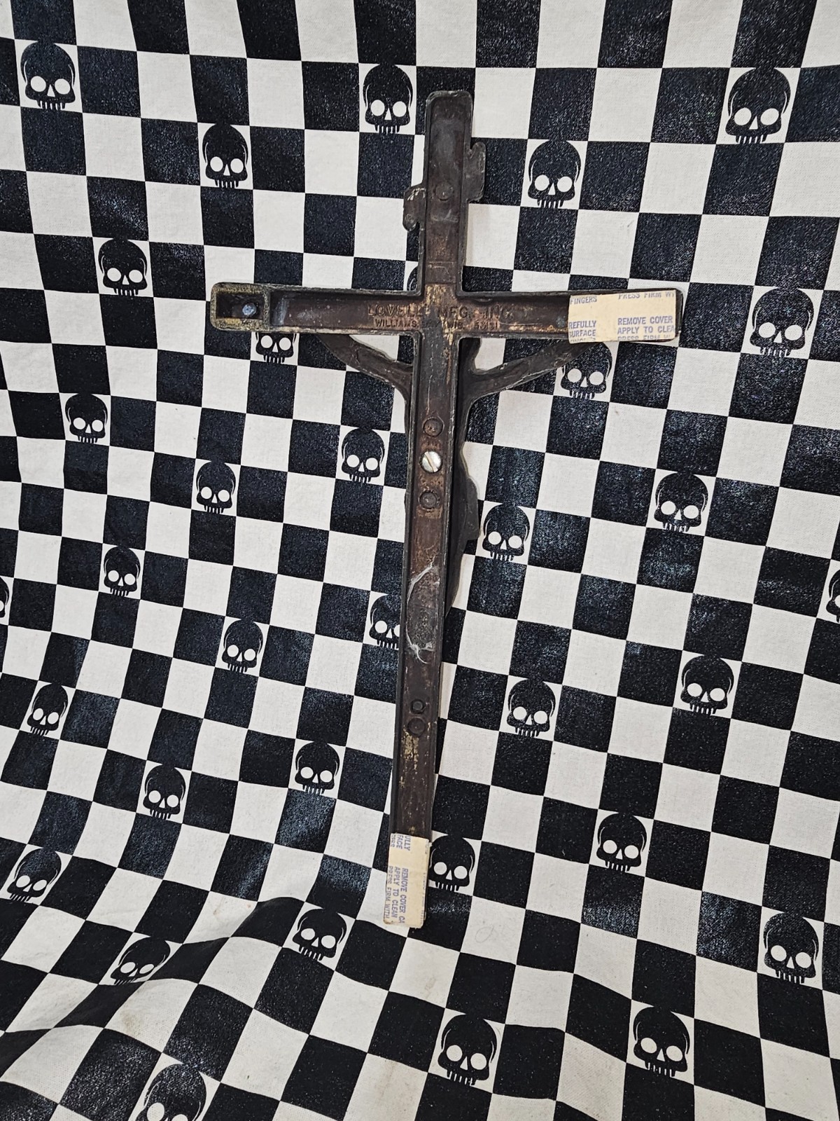 Vintage Lovell Funeral Casket Topper Cross Crucifix Brushed Brass 11.5″