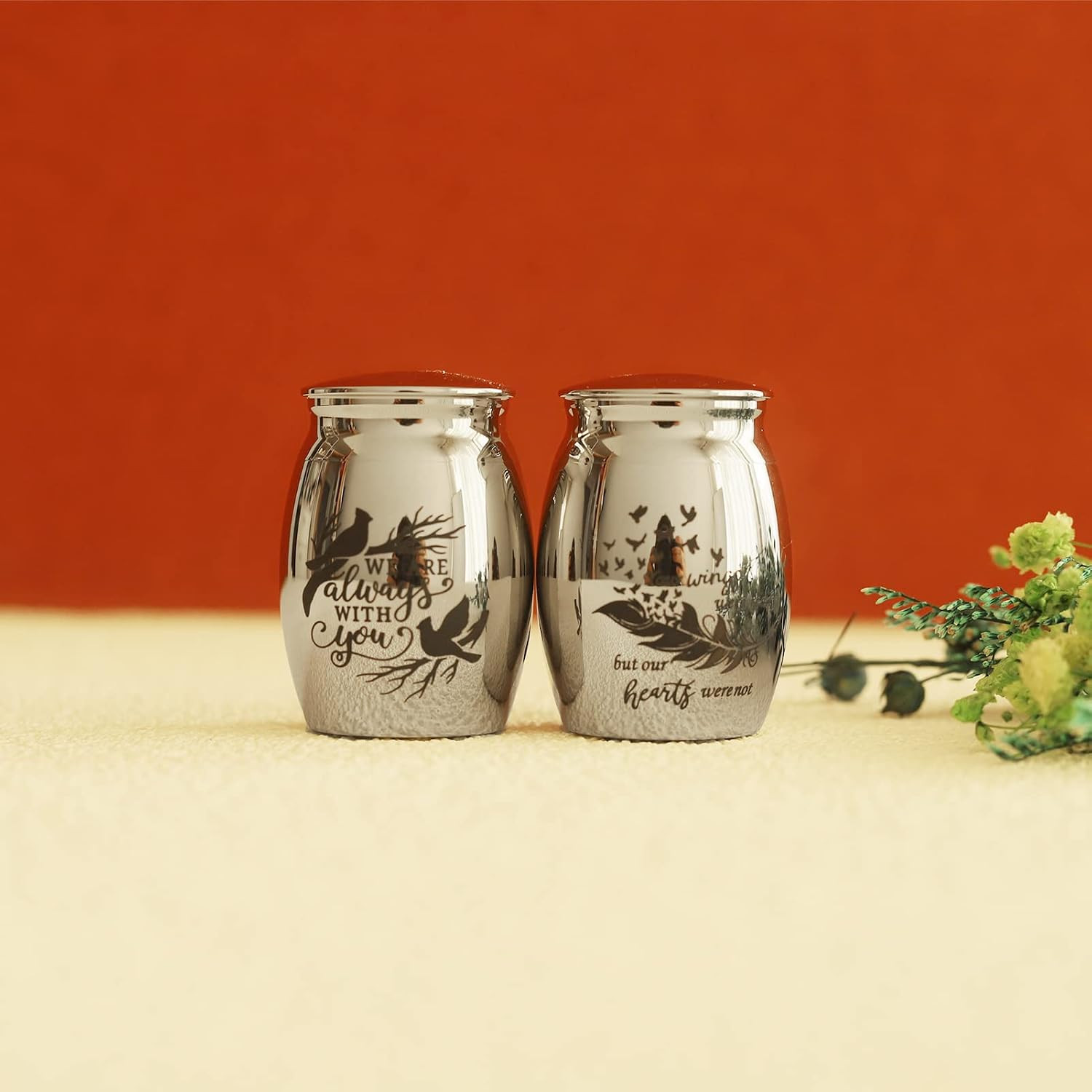 Small Keepsake Urns for Ashes – Set of 2，Stainless Steel Mini Urn Set, Cremation
