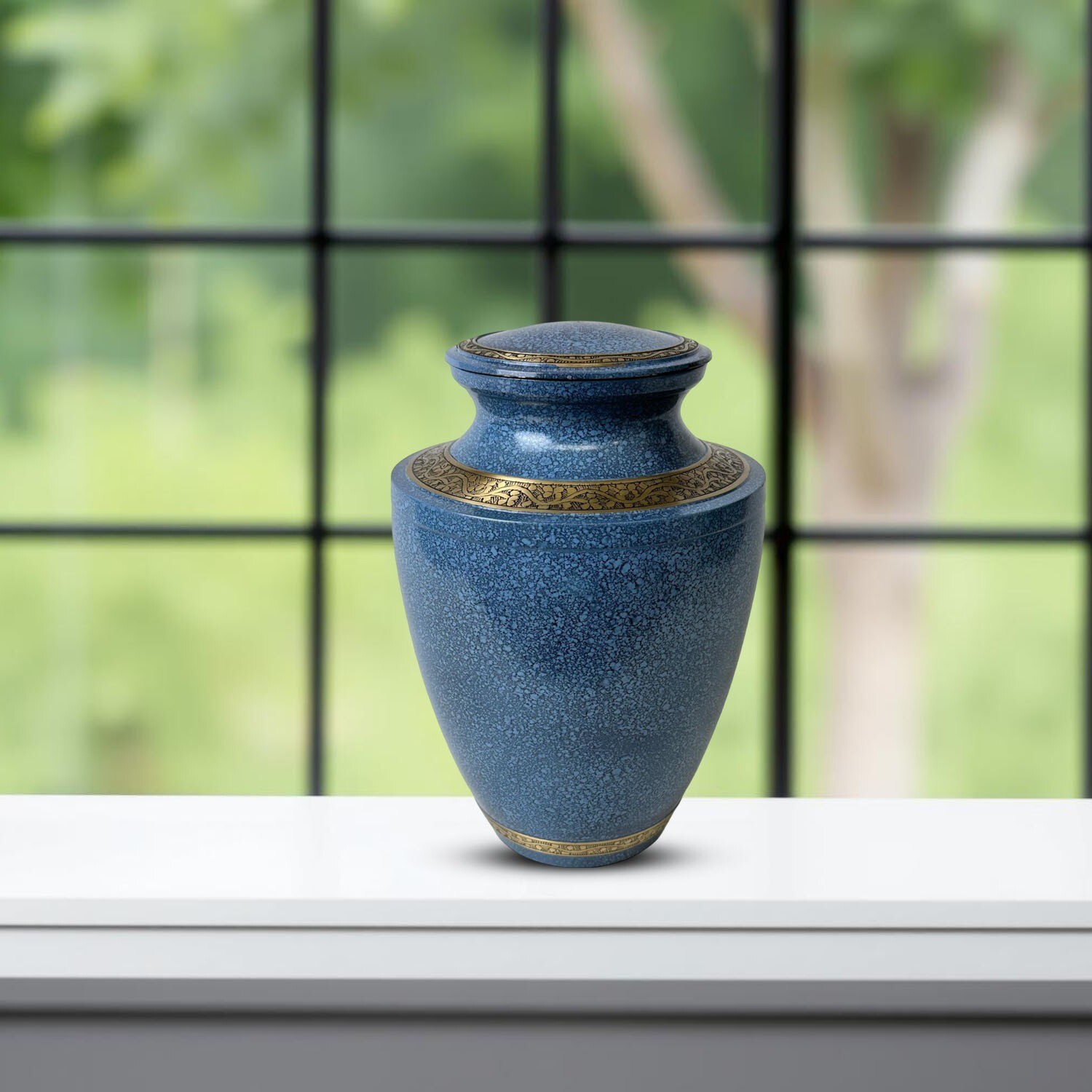 Elegant Solid Brass Blue Marble Gold Strip Urns – Handcrafted Memorial Urn
