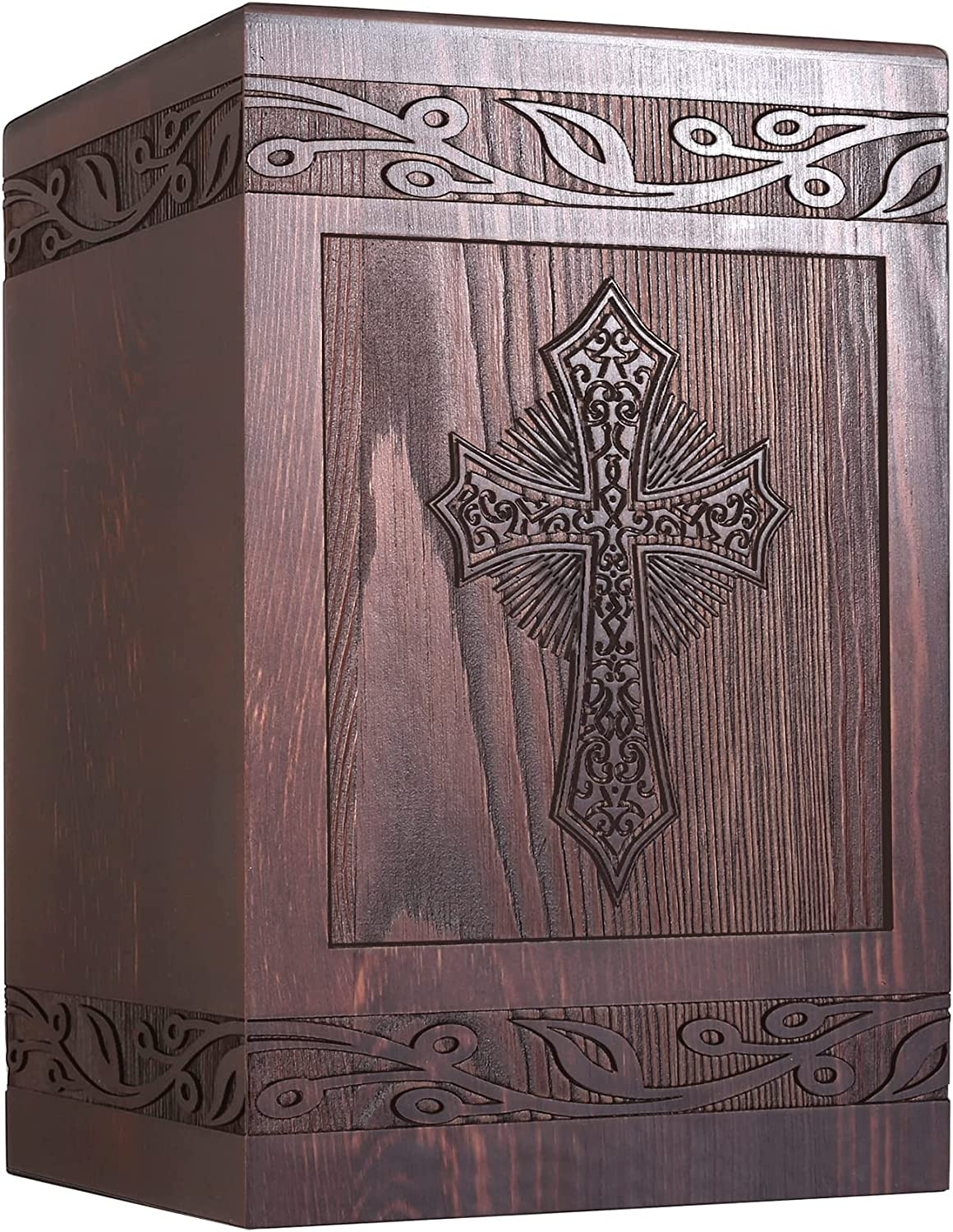 Cremation Urns for Human Ashes Male Female, Wooden Carved Cross Urns Box and Ca