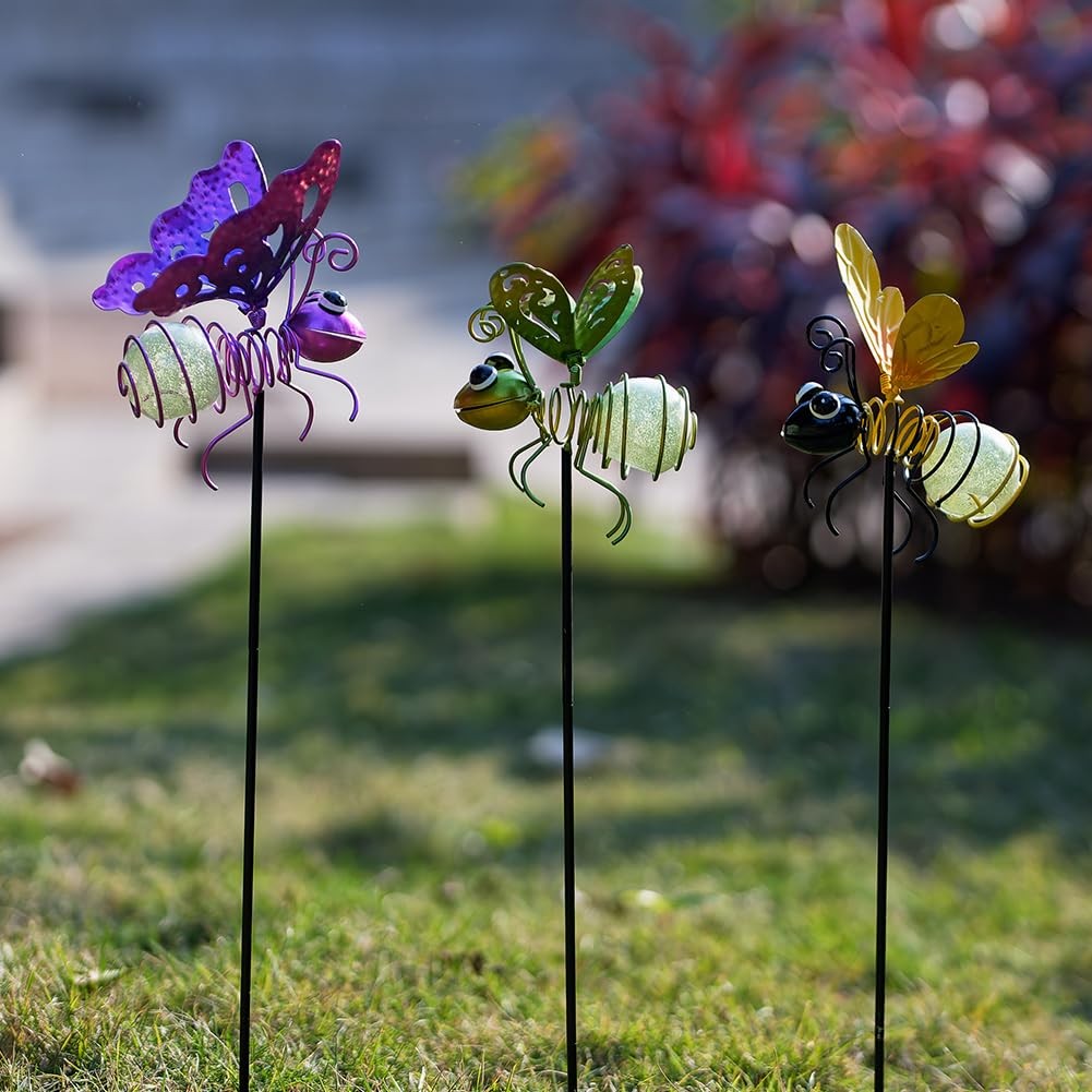 3 Pcs Luminous Bee Garden Stakes – Glow Dark Metal Yard Art Decor Gifts for Mom