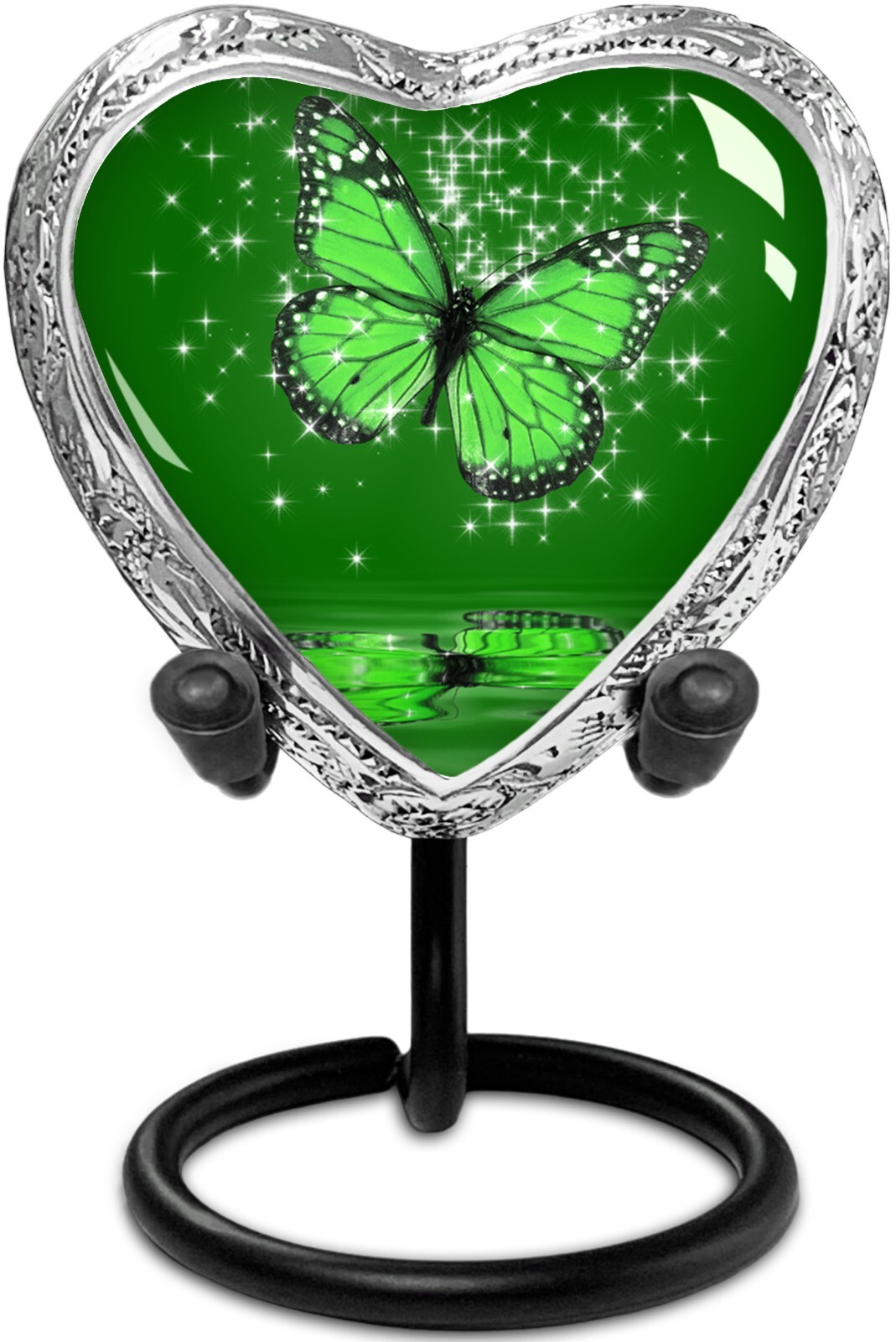 Green Butterfly Small Heart Shaped Keepsake Cremation Urns for Human Ashes
