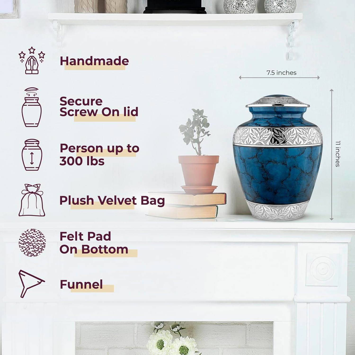 Trupoint Memorials Extra Large Urn for Ashes Adult Male or Female up to 300 Lbs
