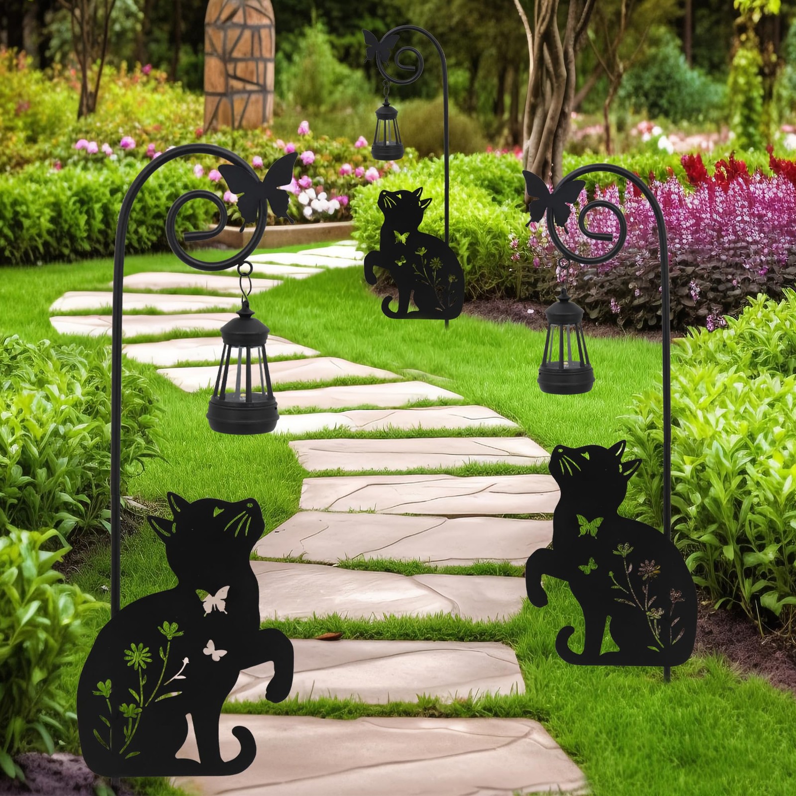 Solar Cat Lantern Garden Stakes – Outdoor Decorative Solar Lights for Yard, P…