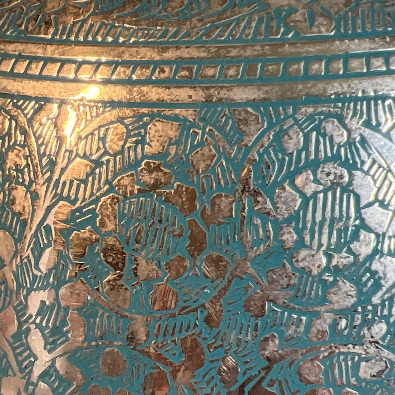 Adult Size URN, High quality Solid Brass Silver with Turquoise etched and Birds