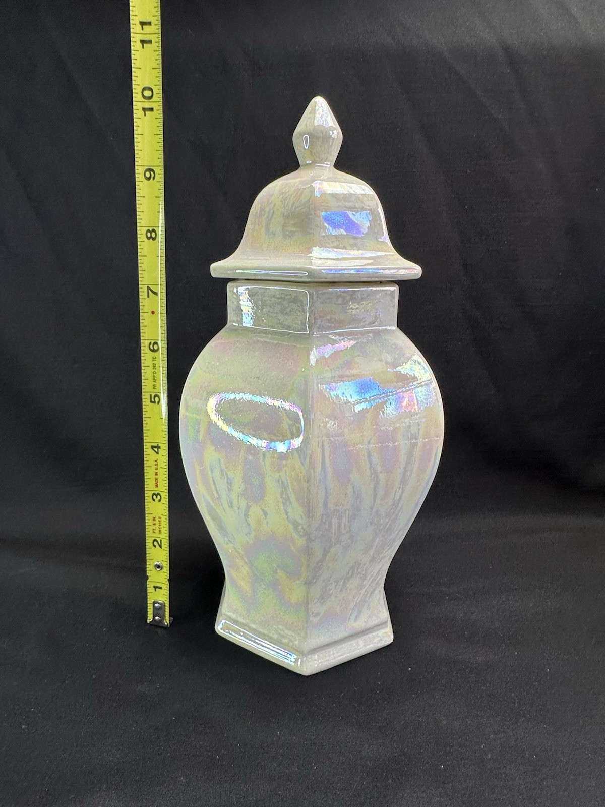 Medium Hex Shaped Ceramic Cremation Urn Mother of Pearl Opalescent