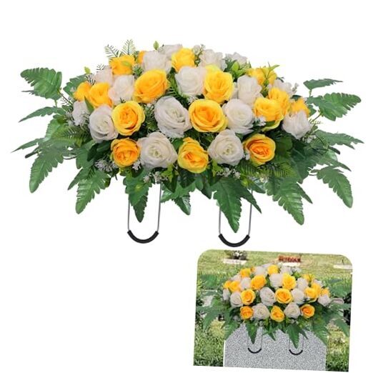 Cemetery Headstone Flower Saddle,Artificial Cemetery Flower Saddles for Yellow