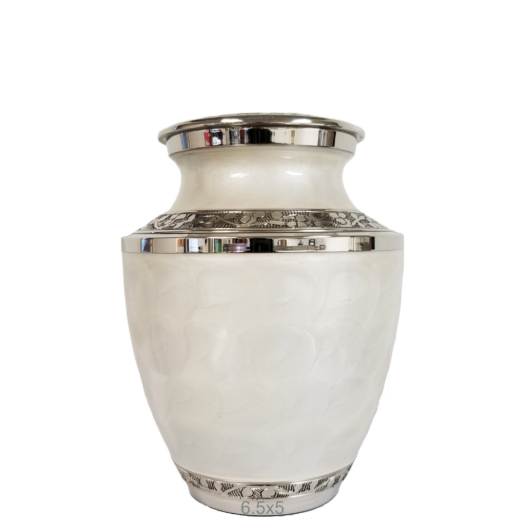 Small/Keepsake 90 Cubic Inches Mother of Pearl Silver Brass Cremation Urn