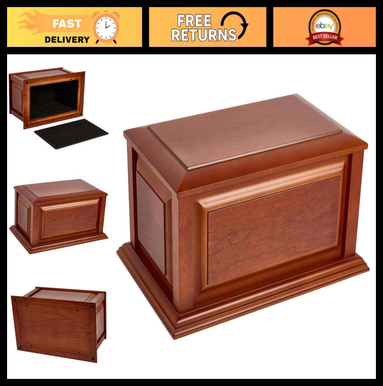 Extra Large Wooden Cremation Urn for Adult Ashes – Handcrafted Funeral Box, 320l
