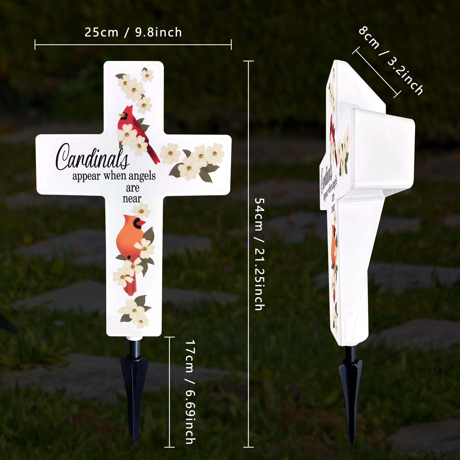 Solar LED Garden Cross Marker Lighted Memorial Decoration for Gravesite