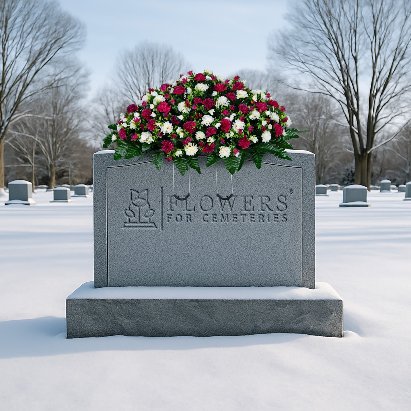 Artificial Headstone Flowers – Garden Mums Beauty Pink and Cream Saddle