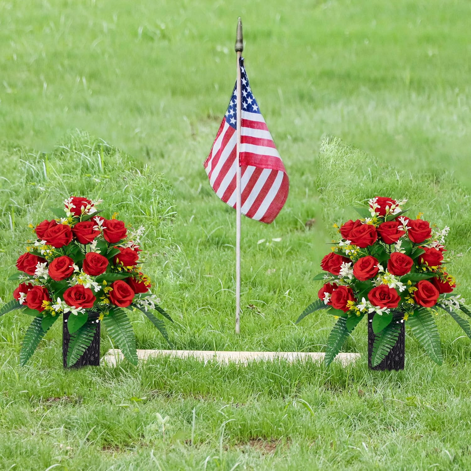 Cemetery Vases with Spikes and Foam – Cemetery Flower Holders with Black Drainag