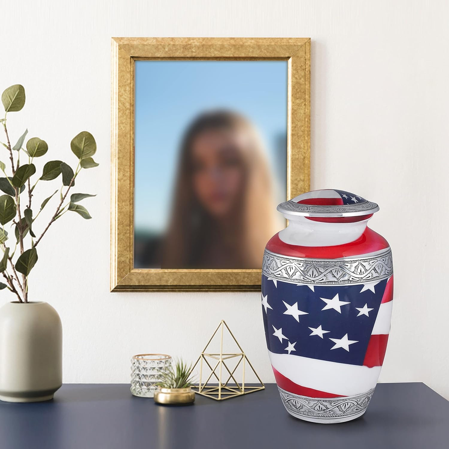 American Flag Hand Engraved Cremation Urn for Adult Human Ashes, Veterans, First
