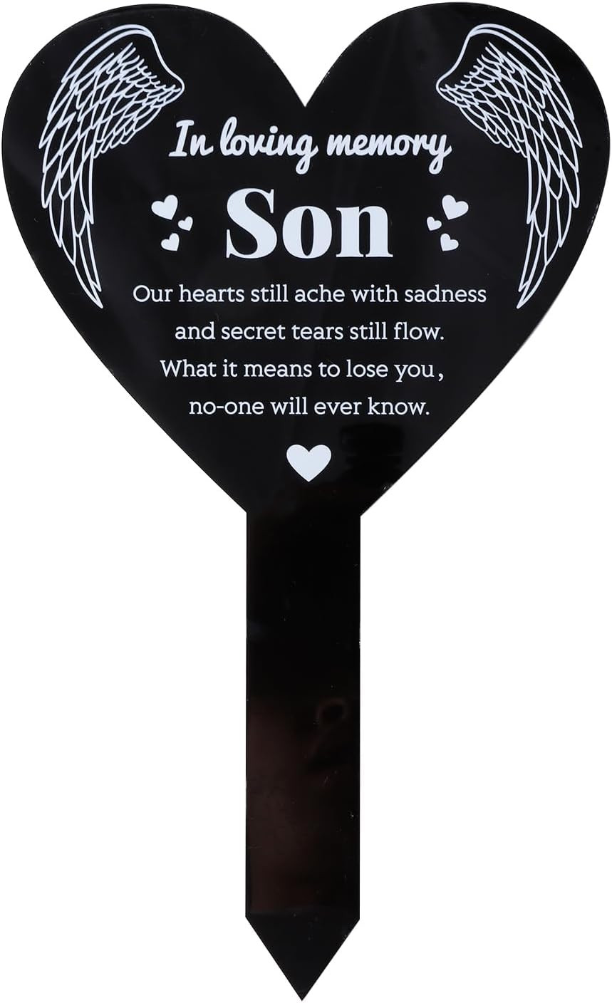 Heart Shaped Son Garden Stake Memorial Remembrance Plaque for Cemetery Acrylic G