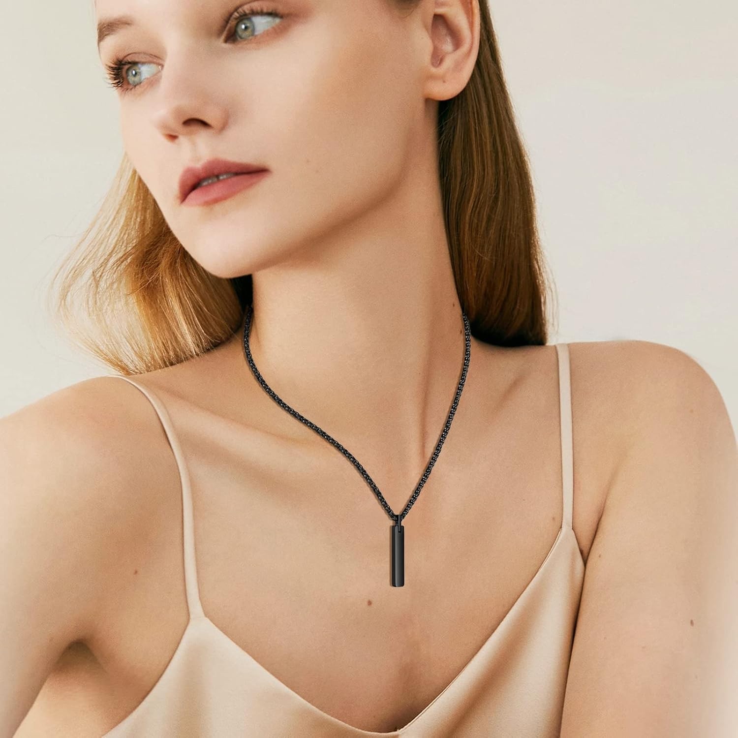 Black Urn Necklace for Ashes Cremation Jewelry Memorial Gift for Men Women 22+2″