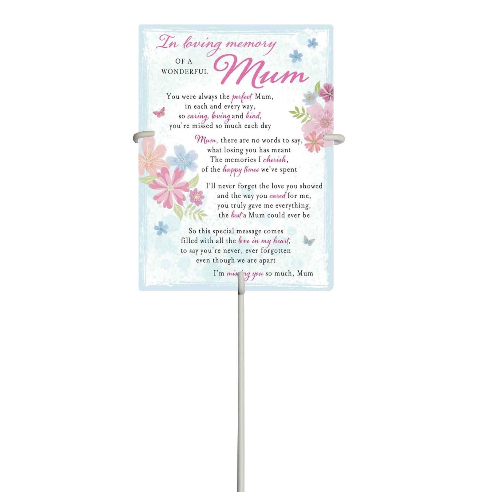 Wonderful Mum Graveside Memorial Card Weatherproof with Metal card Holder