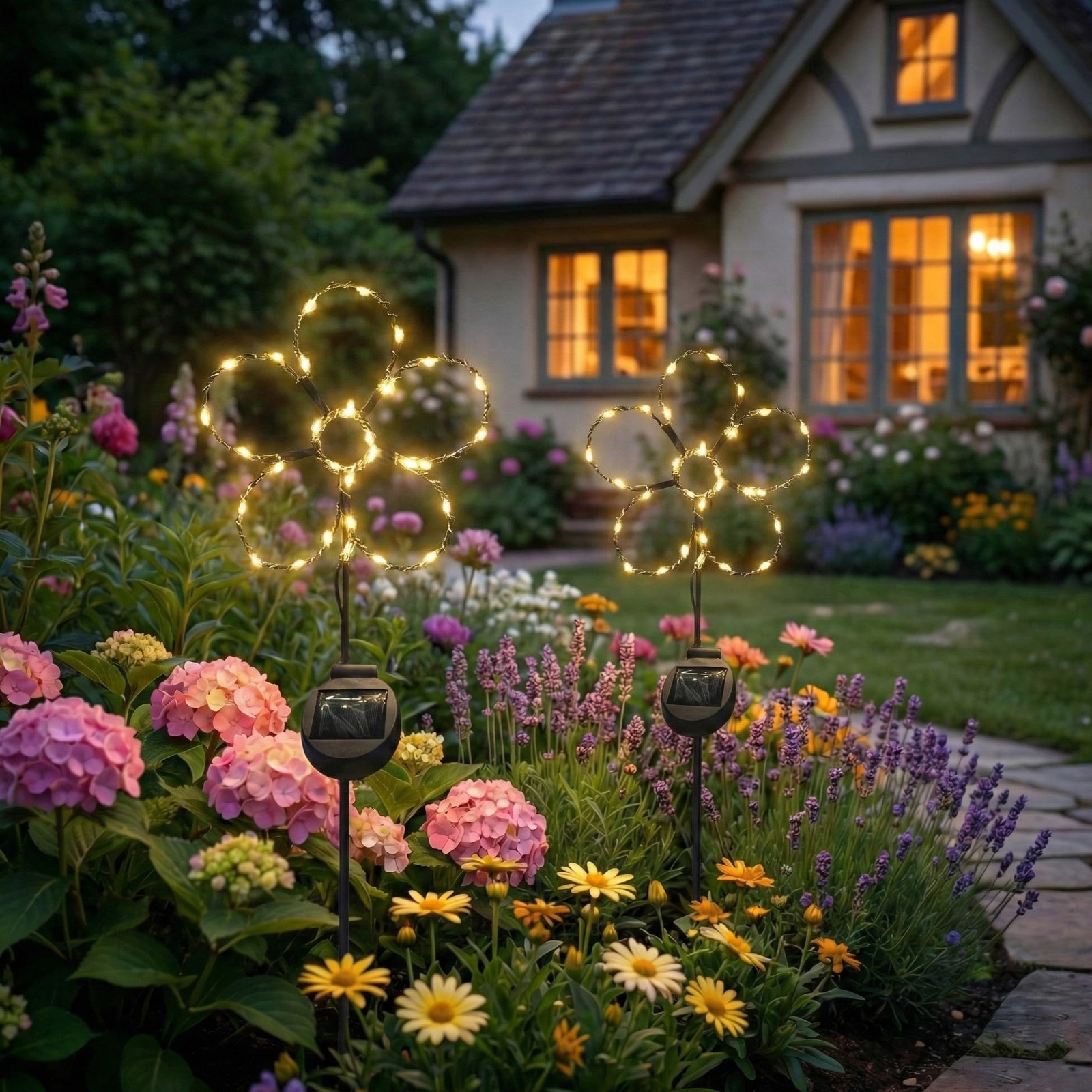 Outdoor Solar Powered Decorative Garden Stake Light – 2 Pack Warm White Flowe…