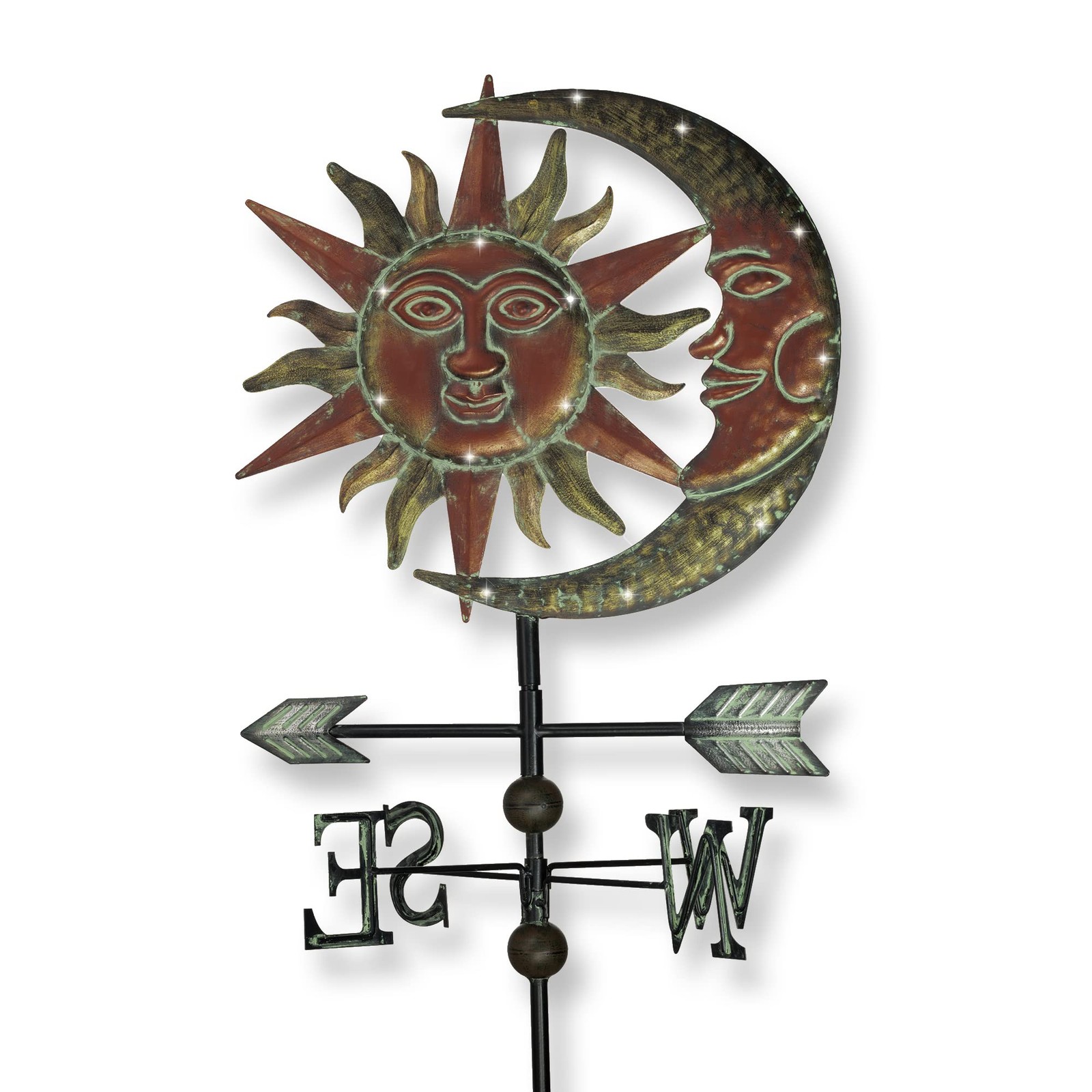 Sun & Moon Face Solar Outdoor Lights, Metal Decorative Stake Weathervane Gard…