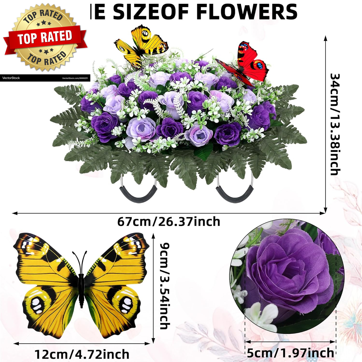 Artificial Cemetery Flowers for Grave Large Headstone Flower Saddle Realistic Gr