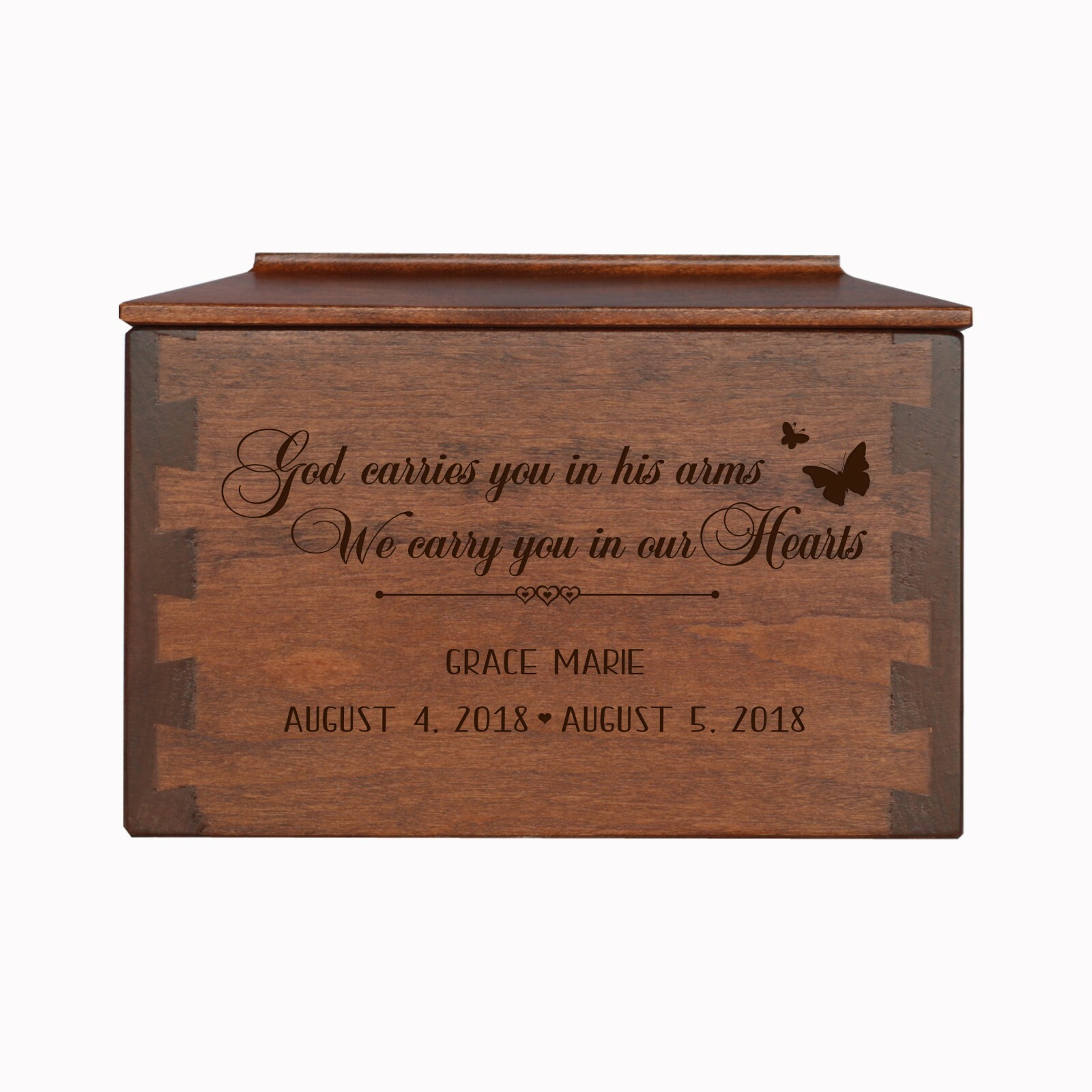 Custom Engraved Dovetail Cremation Urn Box for Human Ashes 7.75″ God Carries You