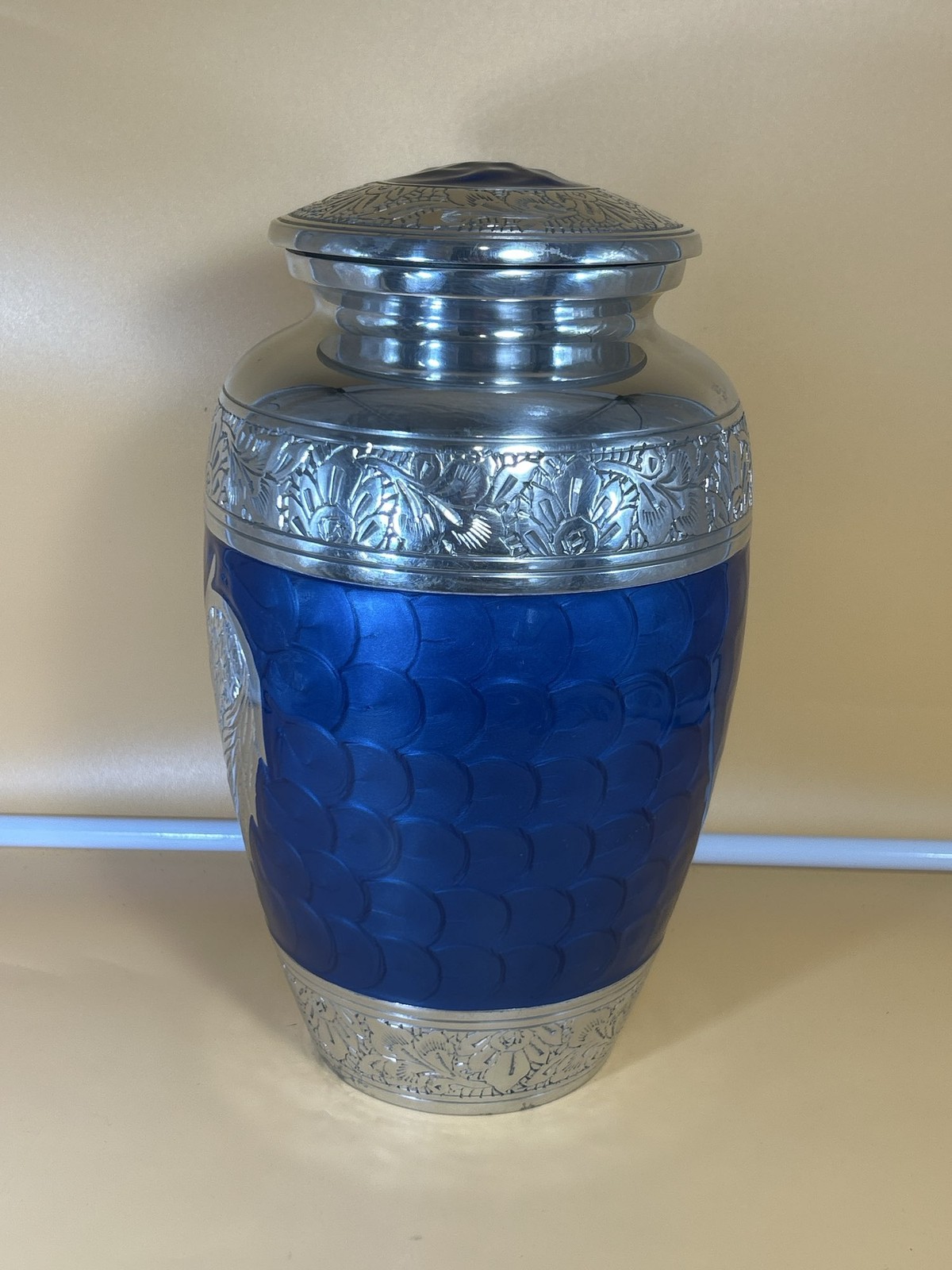 Beautiful Blue and Silver Angel Wings Cremation Urn Adult Memorial.