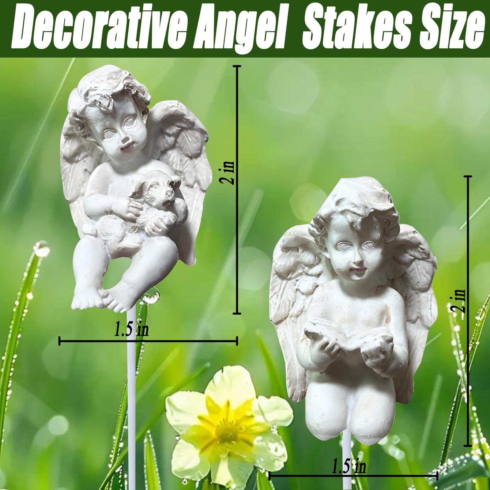 2 PCS Decorative Angel Garden Stakes Little Statues Resin Flower Pot Art