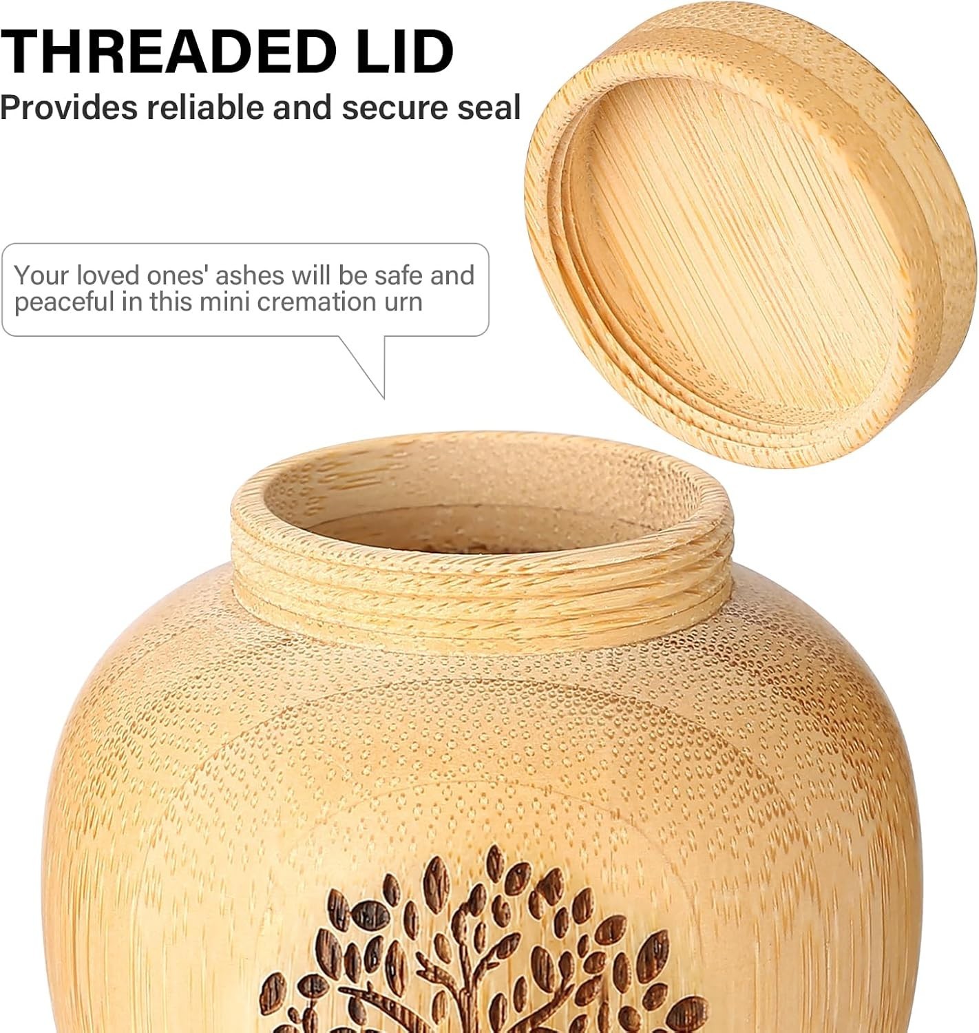 Small Keepsake Urns for Ashes Set of 4 Bamboo Tree of Life Design Yellow Color