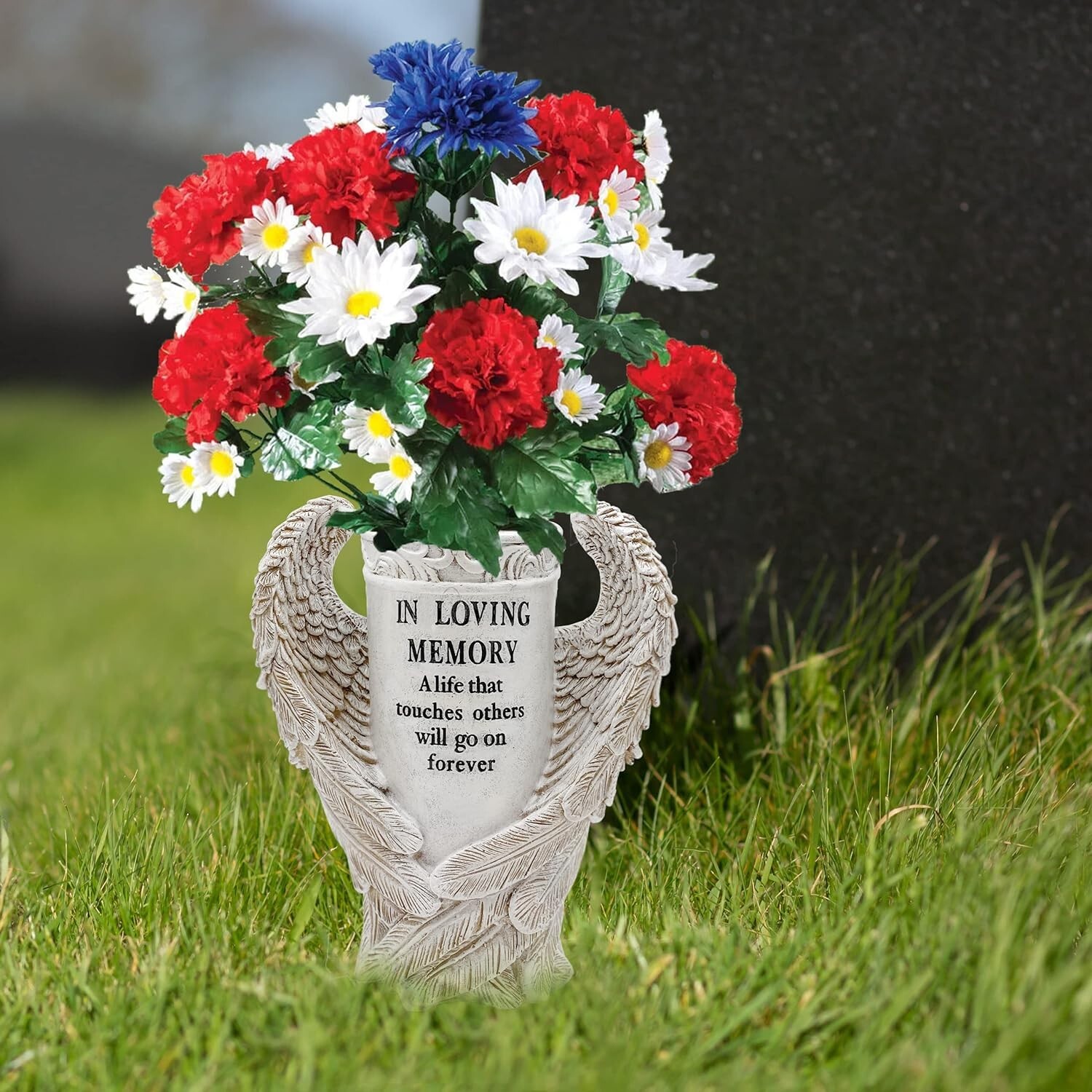 Weather-Resistant Angel Wings Cemetery Vase – Long-Lasting Memorial Decor
