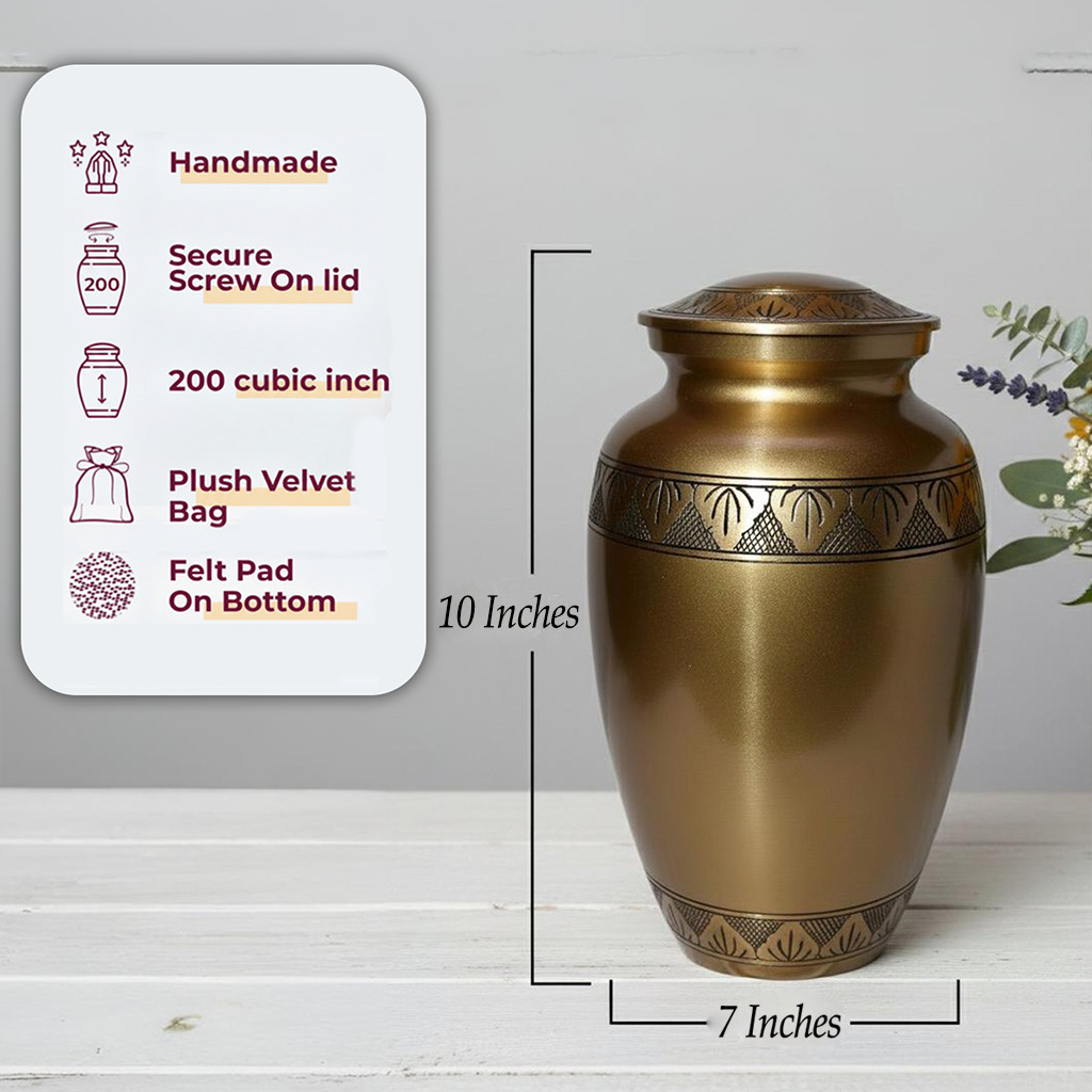 Large Solid Brass Cremation Urn for Human Ashes Handcrafted Funeral Memorial Urn