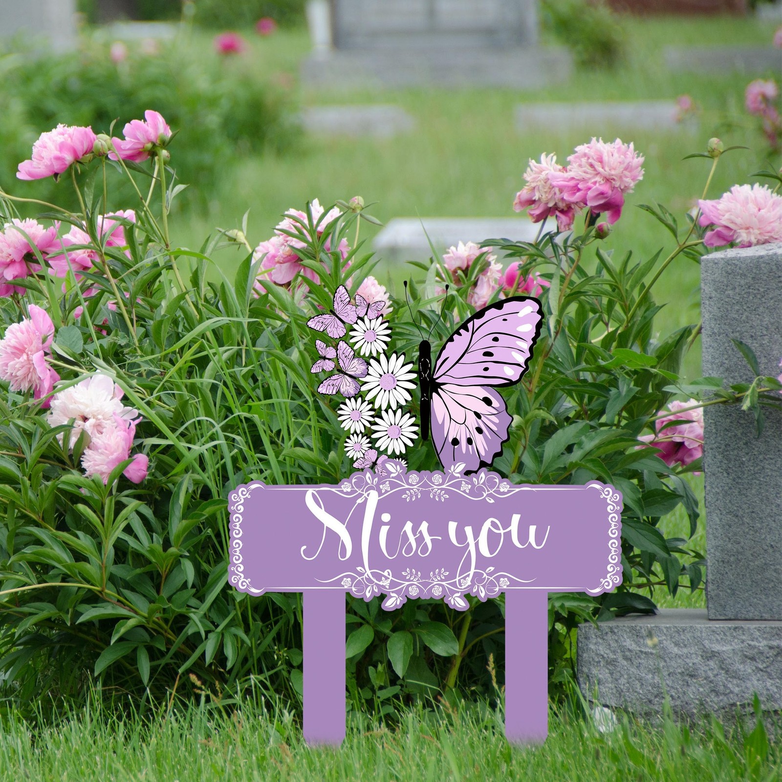 Memorial Stakes Grave Decorations for Cemetery Butterfly Metal Waterproof Plaque