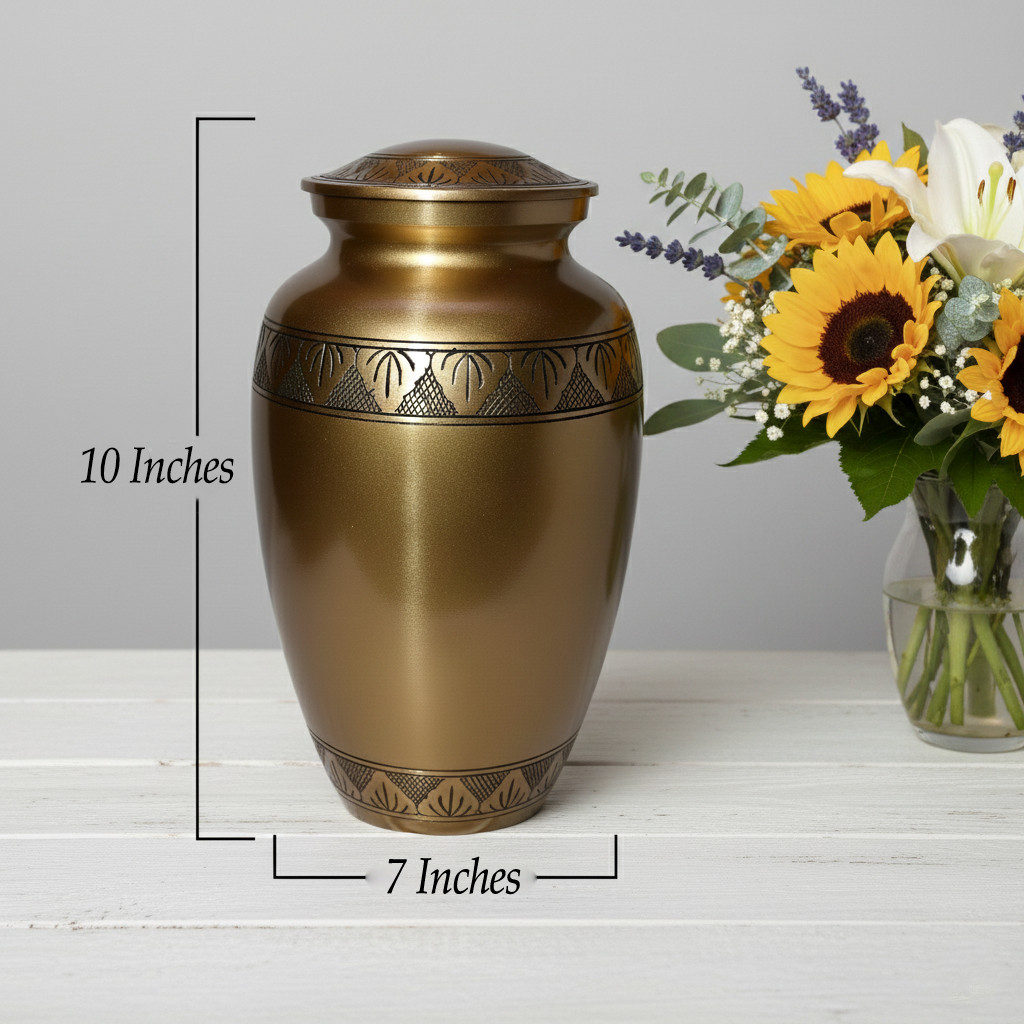 Large Solid Brass Cremation Urn for Human Ashes Handcrafted Funeral Memorial Urn