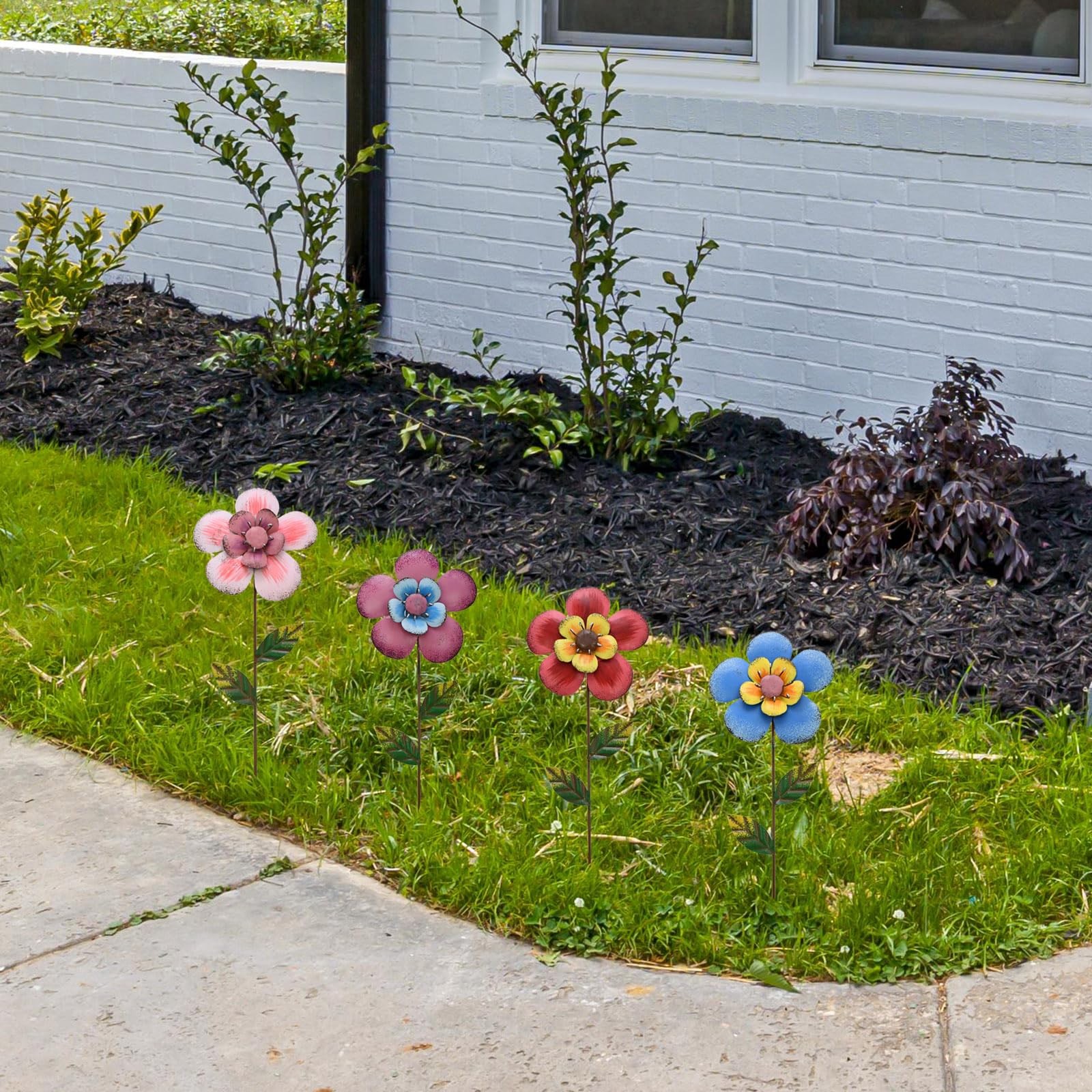 4Pcs Metal Flower Garden Stakes, 16″” H Rustic Flowers Yard Stake Decorative …