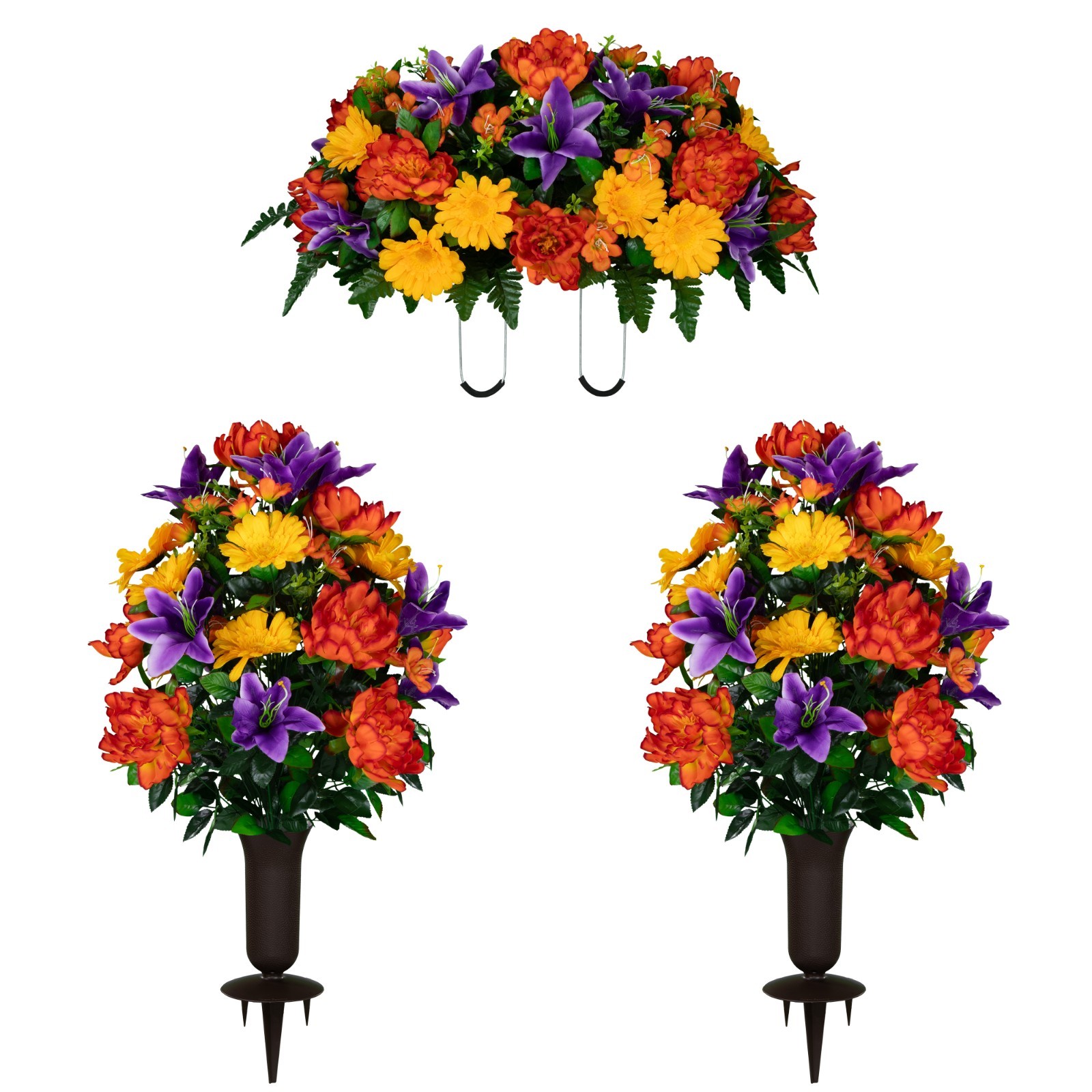 Artificial Flowers – Orange Peonies, Purple Lilies, and Yellow Daisies Bundle