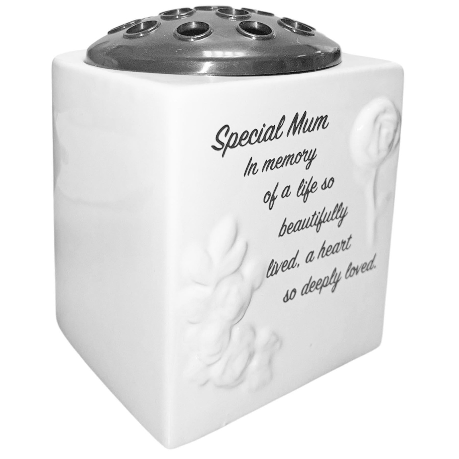 Memorial Rose Bowl Graveside Glazed Flower Vase with 3D Flowers – Mum