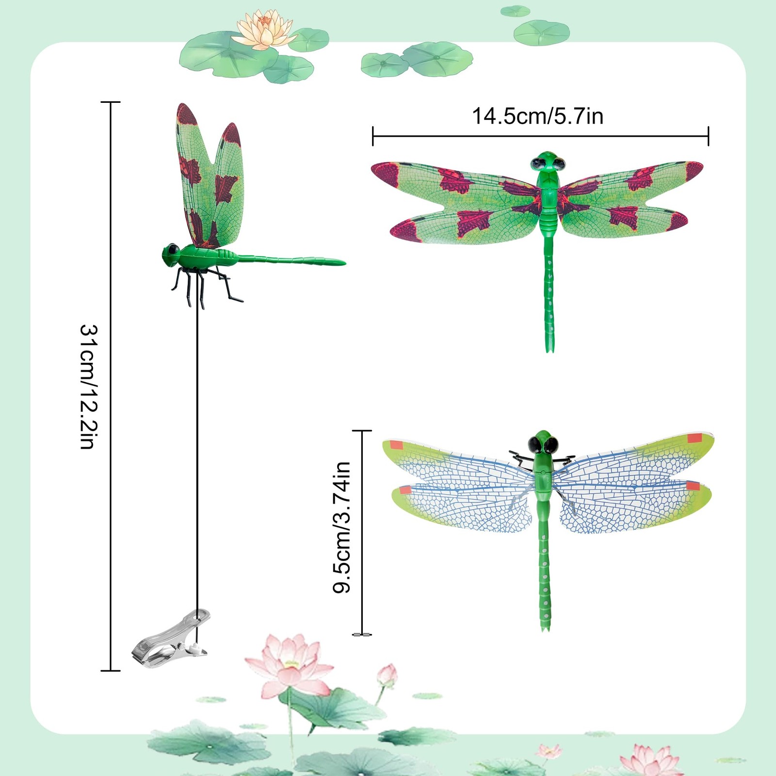 DIY Dragonfly Clip on Hat, 12Pcs 6 Colors 3D Dragon Fly Garden Stakes Decor, …