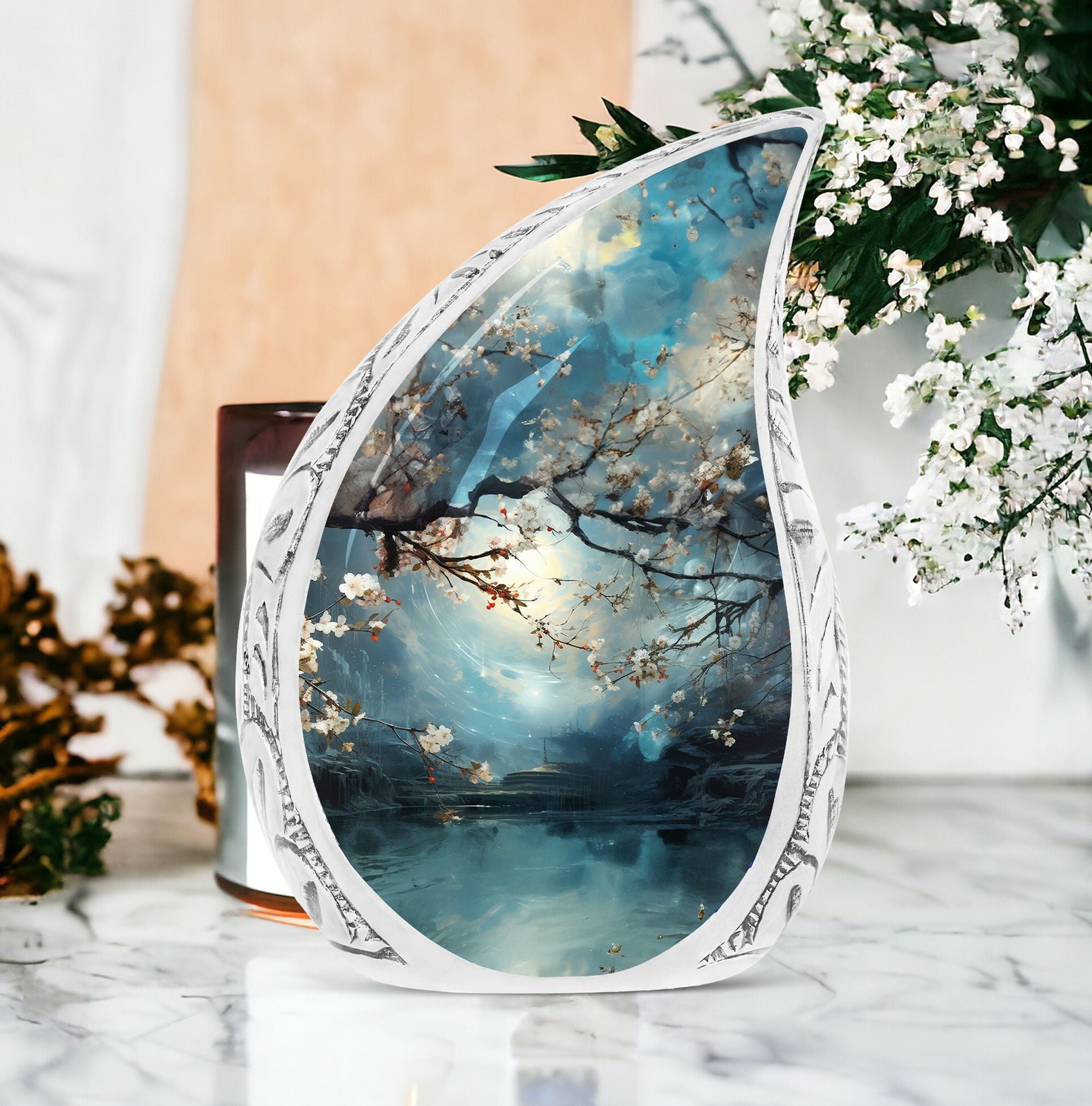 Beautiful Cherry Blossoms Over Water – A timeless piece for Cremation Urns