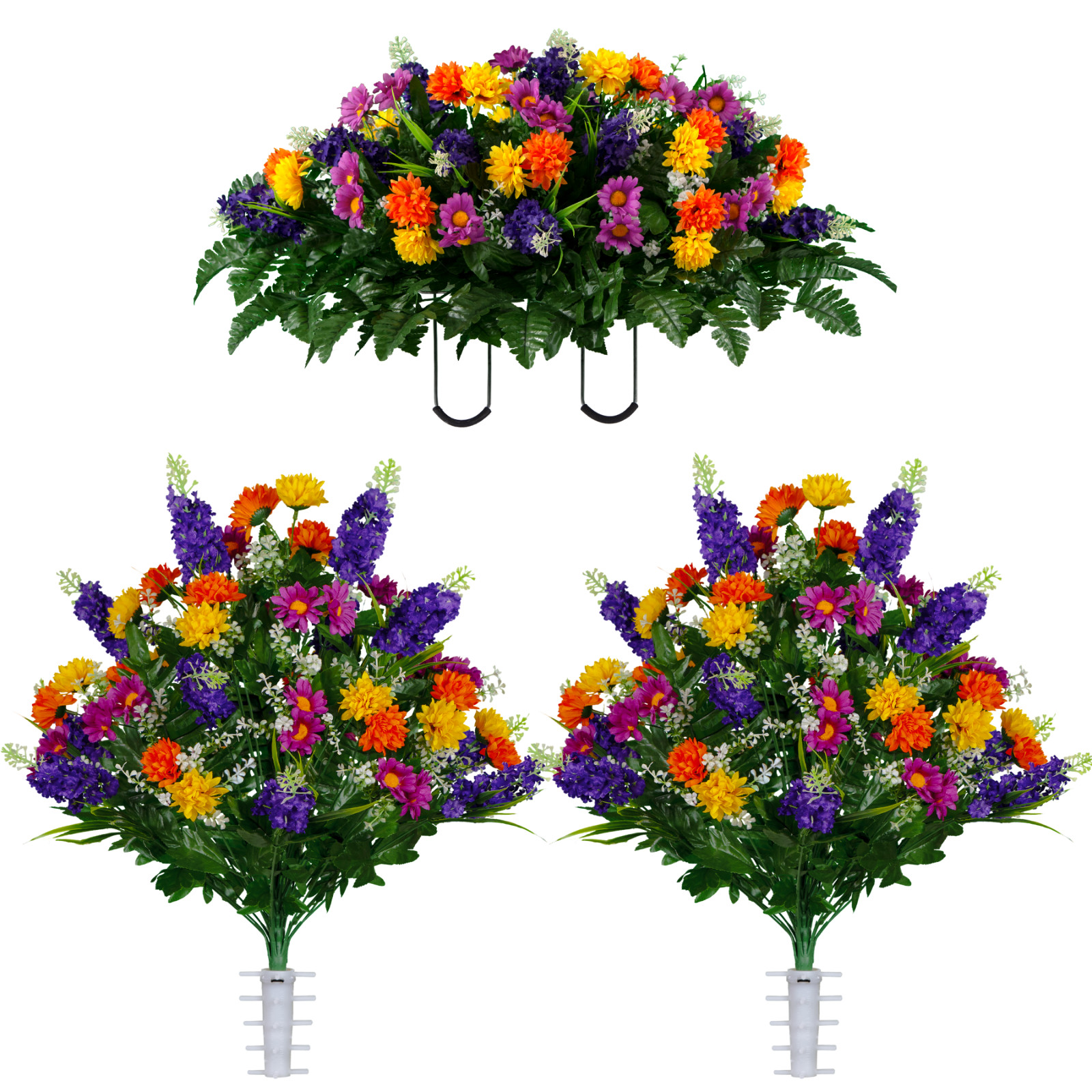 Artificial Flowers- Purple Violet & Yellow Wildflower Mix Saddle with 2 Bouquets