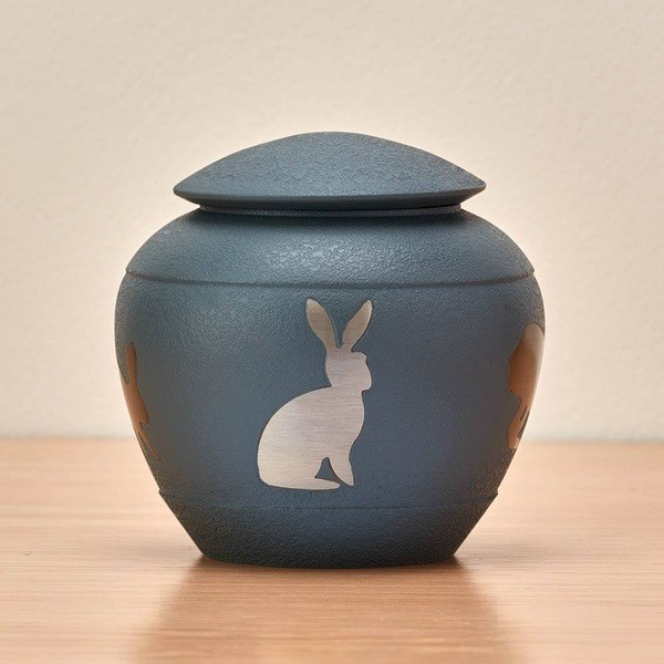 Small/Keepsake Brass Silhouette Rabbit Funeral Cremation Urn, 30 cubic inches