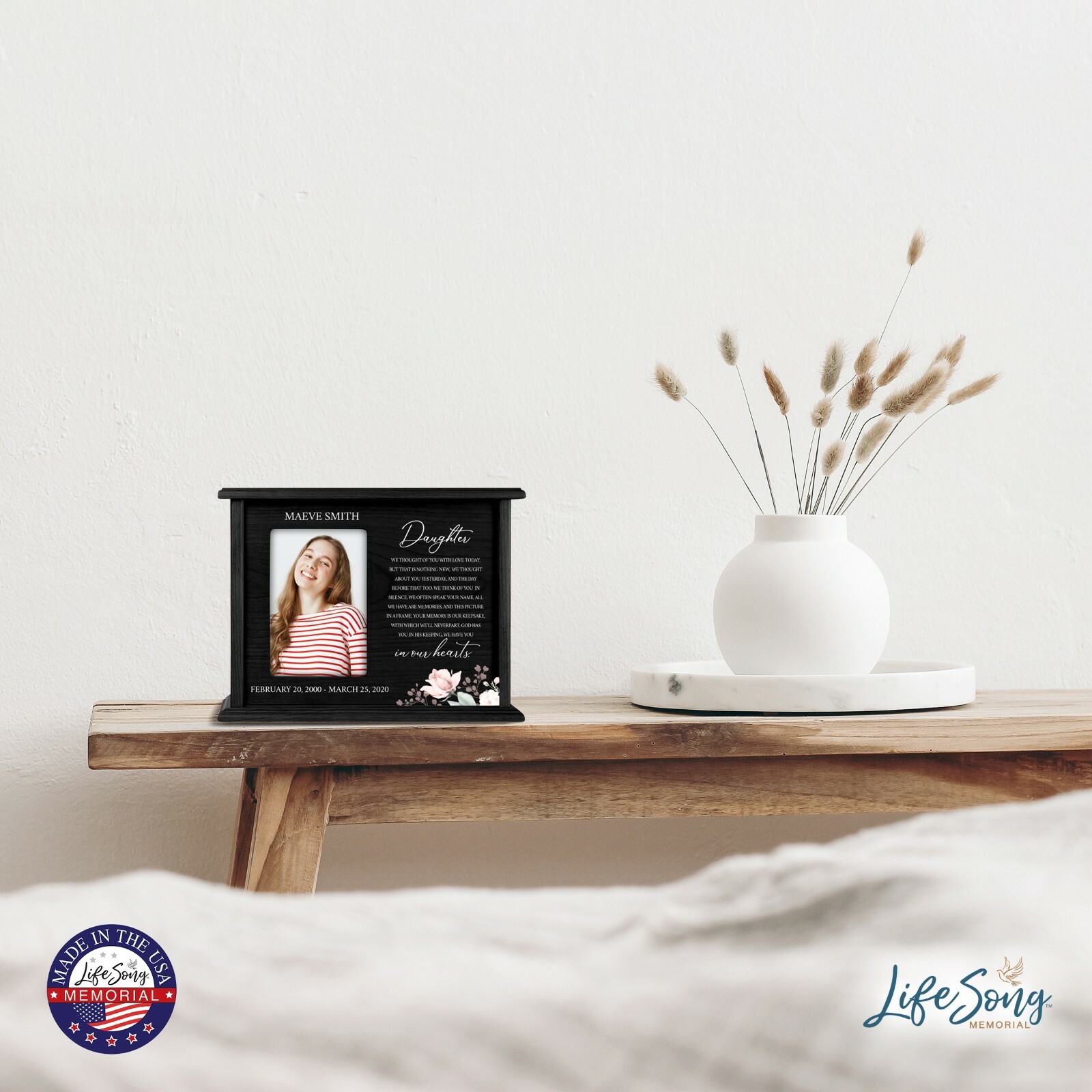 Custom Cremation Urn Box Holds 200 cu in w/ 4×6 Photo – We Thought of (Daughter)