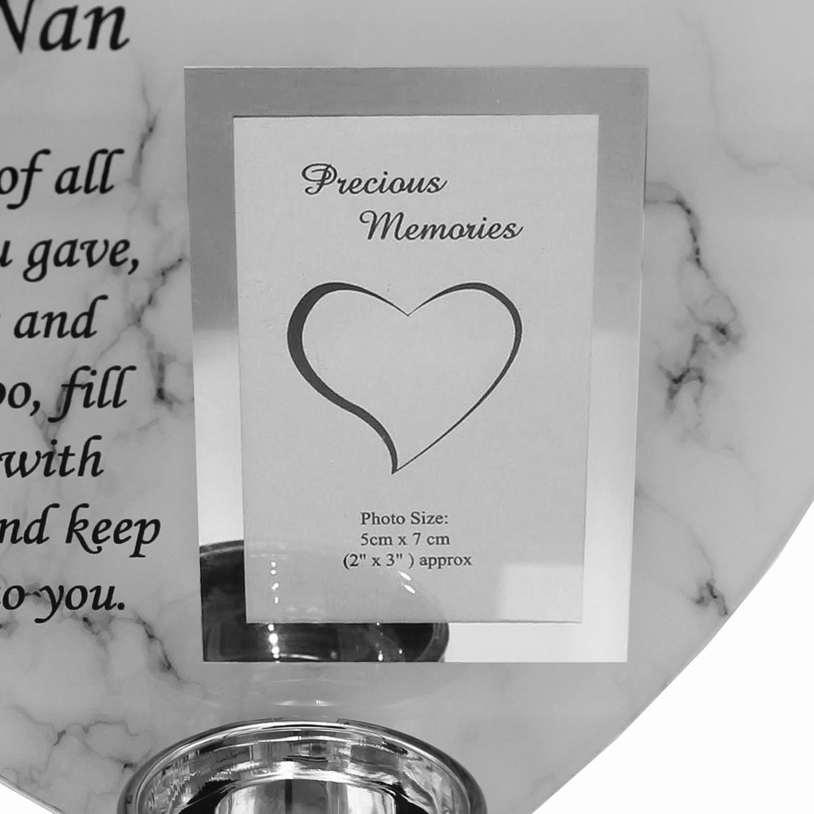 Glass Memorial Tea Light Candle Holder Photo Frame Marble Effect – Nan