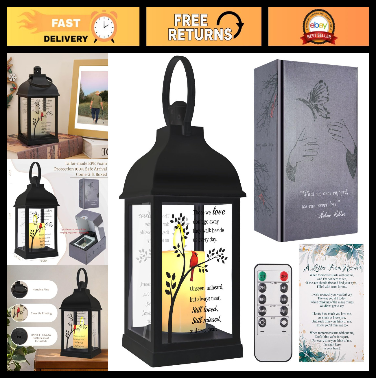 Sympathy Memorial Lantern with Flickering Flame – Bereavement Keepsake for Loved
