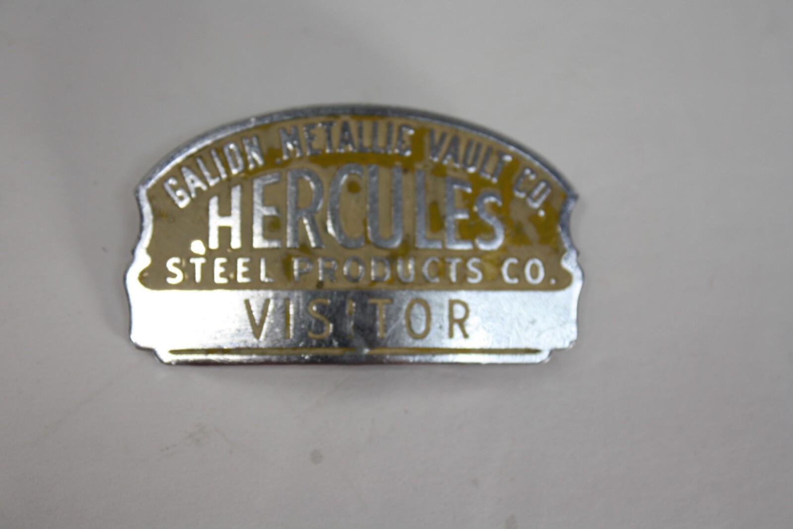 Galion Metallic Vault Co Grave Vault Hercules Visitor Badge Galion Ohio