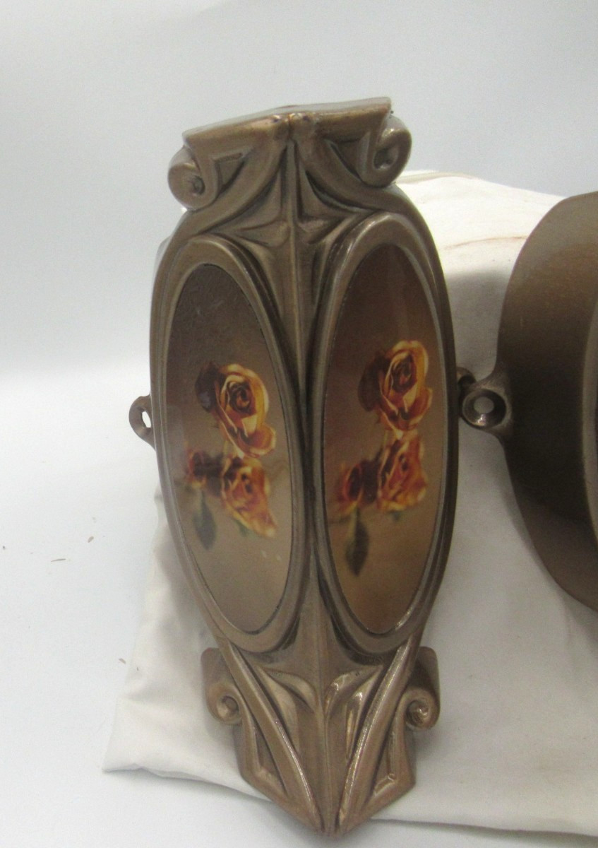 Lot of 2 Copper Yellow Rose Flower Design Finish Stamped Cast Metal Casket Handl