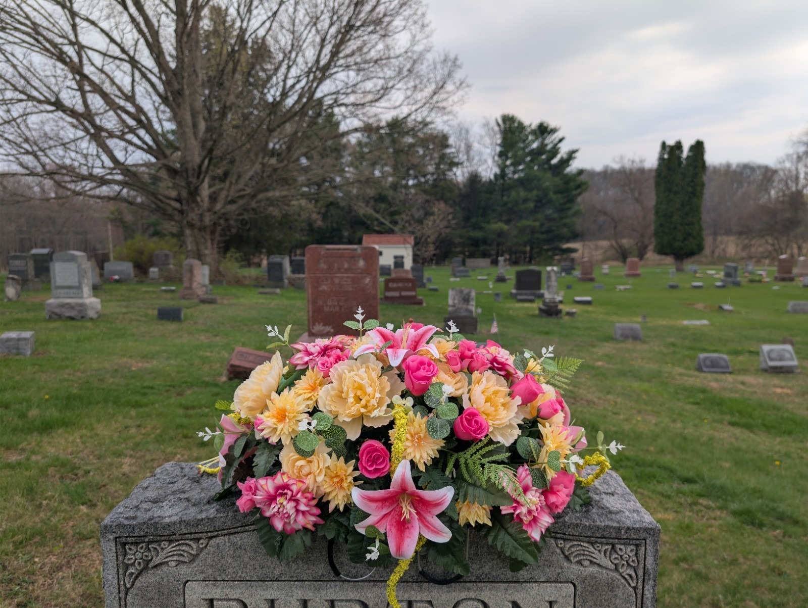 Pink Yellow Grave Saddle-Summer Headstone Saddle