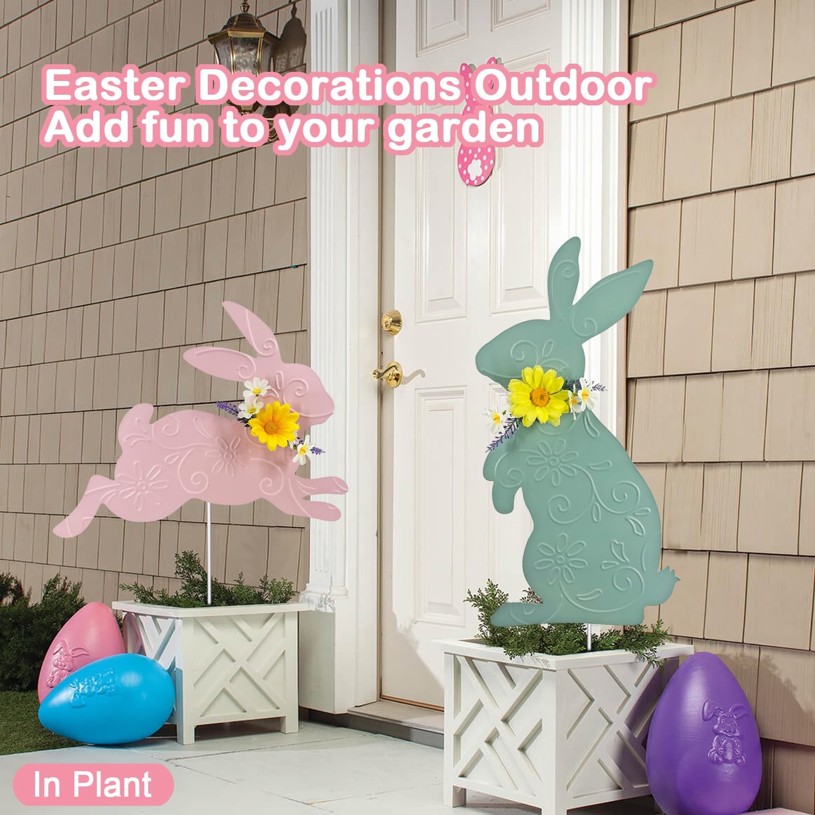 Easter Bunny Yard Sign Stakes 3 Pack Outdoor Garden Decorations