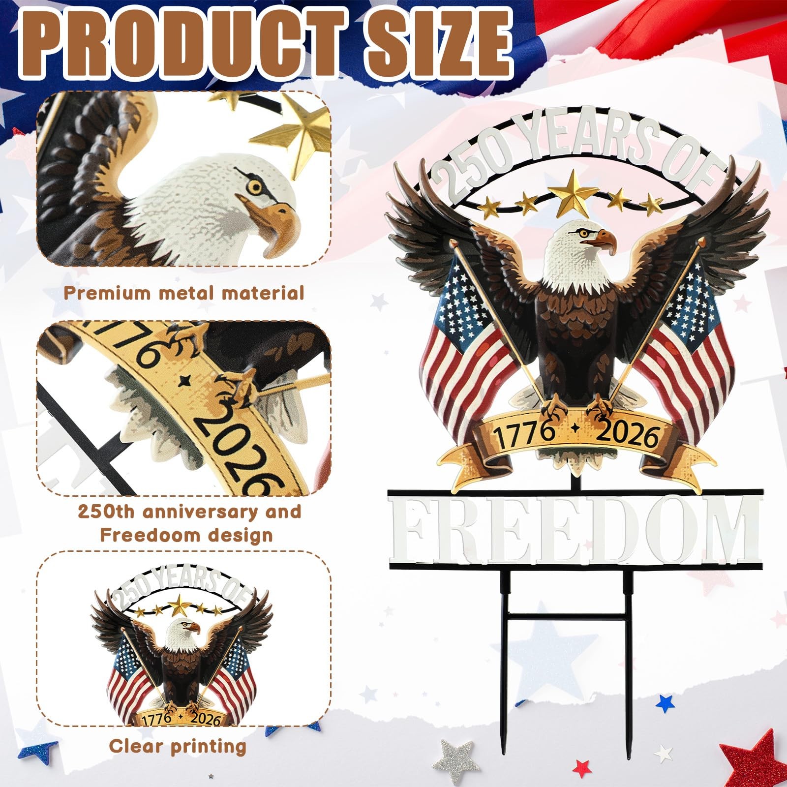 250 Anniversary Garden Stake 4th of July Decorations Outdoor Patriotic Indepe…